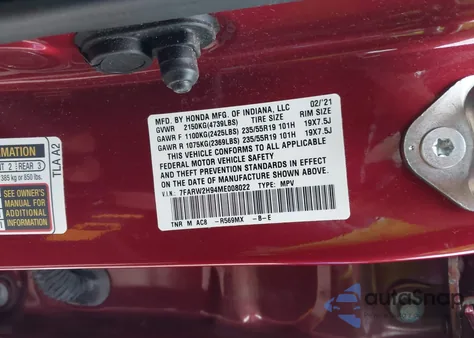 2021 Honda Cr-V Awd Touring из США, поврежденный, VIN 7FARW2H94ME008022